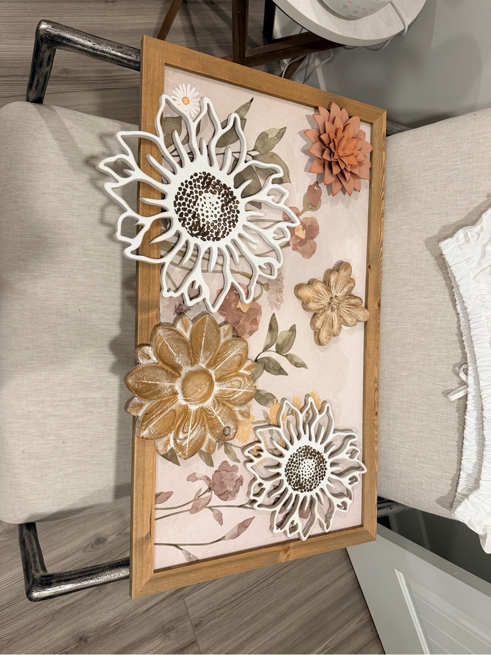 Hobby Lobby Mixed Media Floral Wall Art in White, Gold, Peach